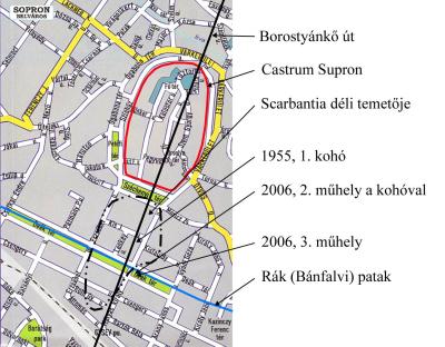 Sopron - Deák tér, vasolvasztó kohók lelőhelyei (Gömöri 2012)